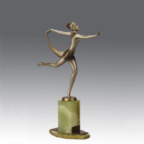 Cold-Painted Austrian Bronze Study entitled "Dancer with Shawl" by Josef Lorenzl