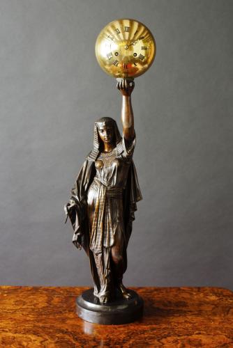 French Bronze Figural Clock Depicting Aurora