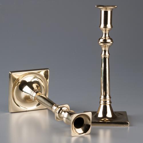 Square Based Neoclassical Brass Candlesticks