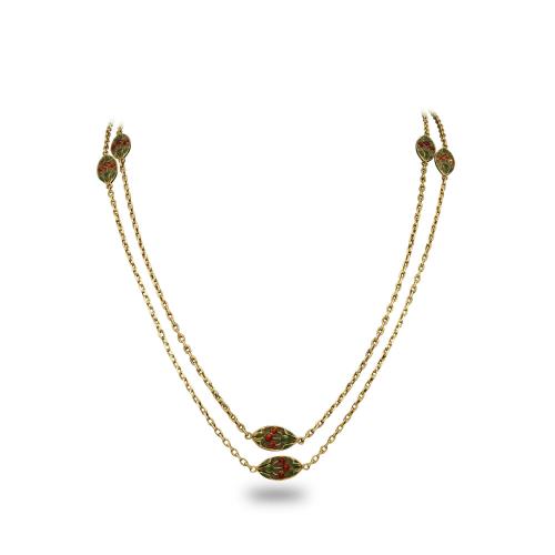 Gold And Enamel Long Chain Necklace