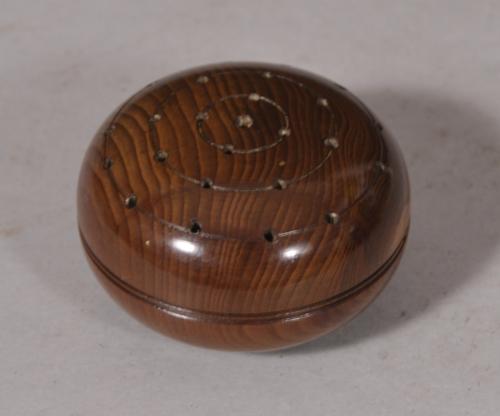 S/5643 Antique Treen 19th Century Yew Wood Pomander