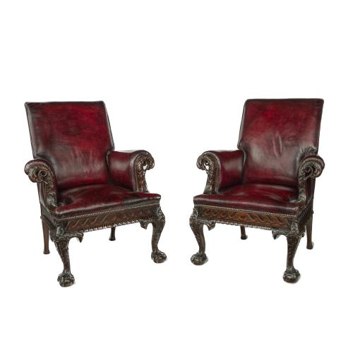 late Victorian mahogany eagle armchairs