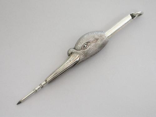 Victorian Novelty Silver Swans Head Propelling Pencil