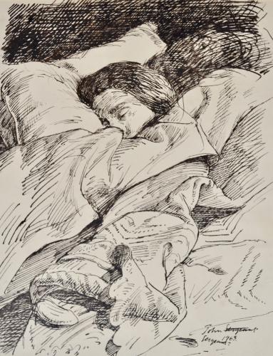 John Sergeant - 20th Century British Pen and Ink Drawing of a Sleeping Woman