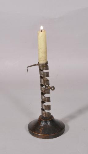 S/5633 Antique Treen 18th Century Spiral Candlestick