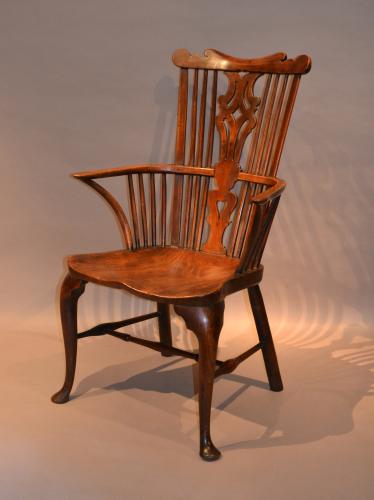 18th century Thames Valley comb back fruitwood armchair