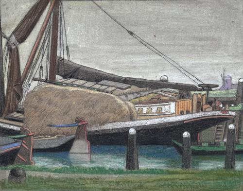 Bernard Sleigh - A Hay Barge - pastel