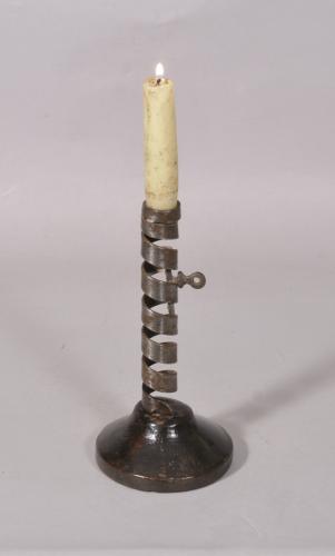 S/5634 Antique Treen 18th Century Spiral Candlestick