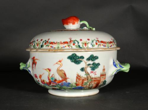 Chinese Export Famille Rose Circular Porcelain Tureen and Cover