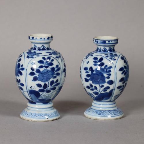 Pair of small Chinese blue and white vases