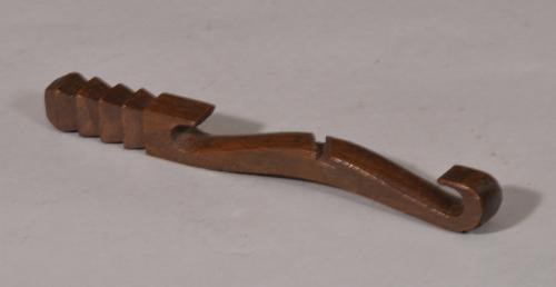S/5796 Antique Treen Mid 19th Century Mahogany Shaped Chip Carved Knitting Sheath