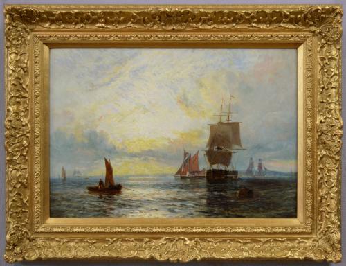 Seascape oil painting of ships on the Thames by George Stainton