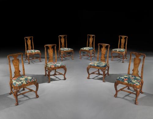 Set of Eight Walnut Side Chairs