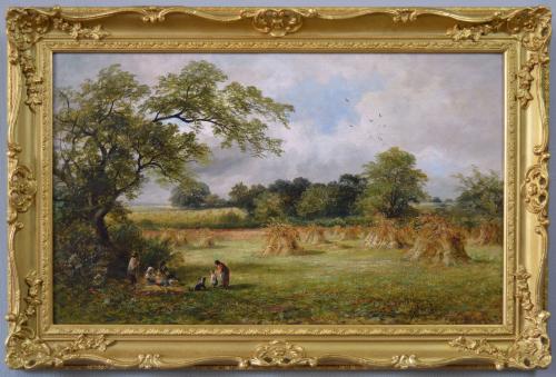 Landscape oil painting of figures in a Cornfield by David Payne