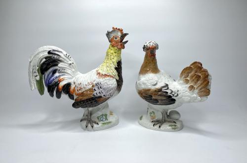 Meissen porcelain cockerel and hen, circa 1920