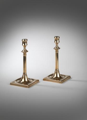 Georgian square base brass candlesticks