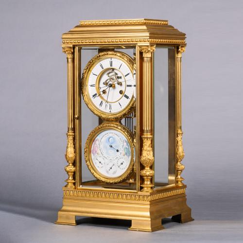 Gilt-Bronze Four-Glass Mantel Regulator Calendar Clock