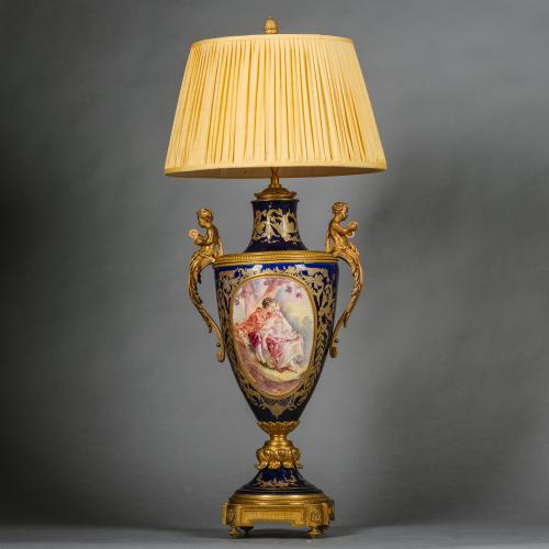 Louis XVI Style Sèvres Style Porcelain Vase, Fitted as a Lamp