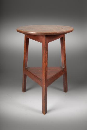 With Circular Plank Top and Triangular Shelf Stretcher Richly Patinated Pine with Traces of Original painted Surface English, West Country, c.1810