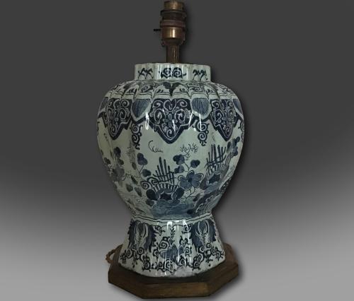 18th century Delft blue and white octagonal rippled vase