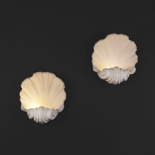 Pair of Scallop Shell Plaster Wall Lights