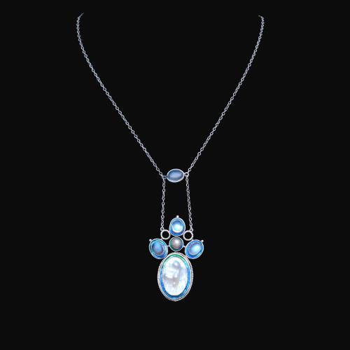 arts and crafts silver enamel blister pearl and moonstone pendant