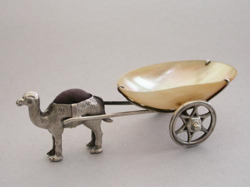 Edwardian Novelty Silver Camel Pulling A Cart Pin Cushion