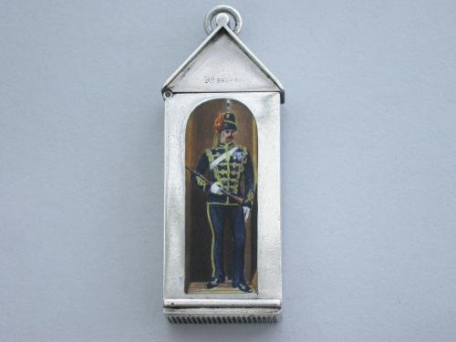 Victorian Silver and Enamel Sentry Box Vesta Case