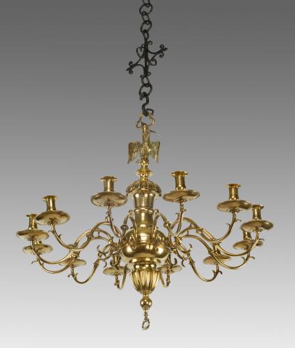 Thomas Coulborn and Sons George II Twelve-branch Brass Chandelier attributed to John Giles