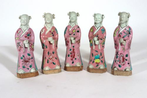 Chinese Export Porcelain Figures of Attendants, Set of Five, Circa 1780