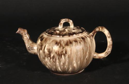 English Creamware Gray Tortoiseshell Lead Glaze Pottery Teapot and Cover, Whieldon Type, Circa 1765.