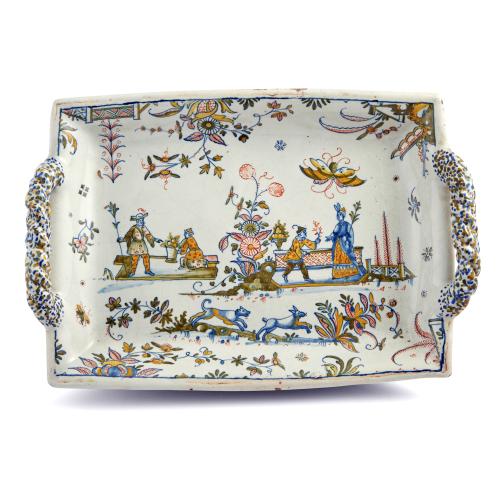 Marseille Faïence Chinoiserie Footed Tray