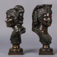 A Pair of Patinated Bronze Busts