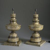 A Large Pair of Faux Marble Urn Lamps